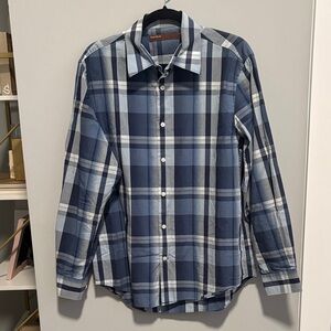Perry Ellis Navy and Light Blue Plaid Shirt
